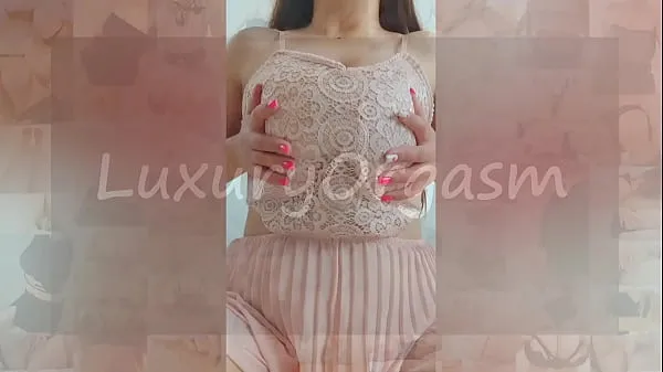 New Pretty girl in pink dress and brown hair plays with her big tits - LuxuryOrgasm cool Videos